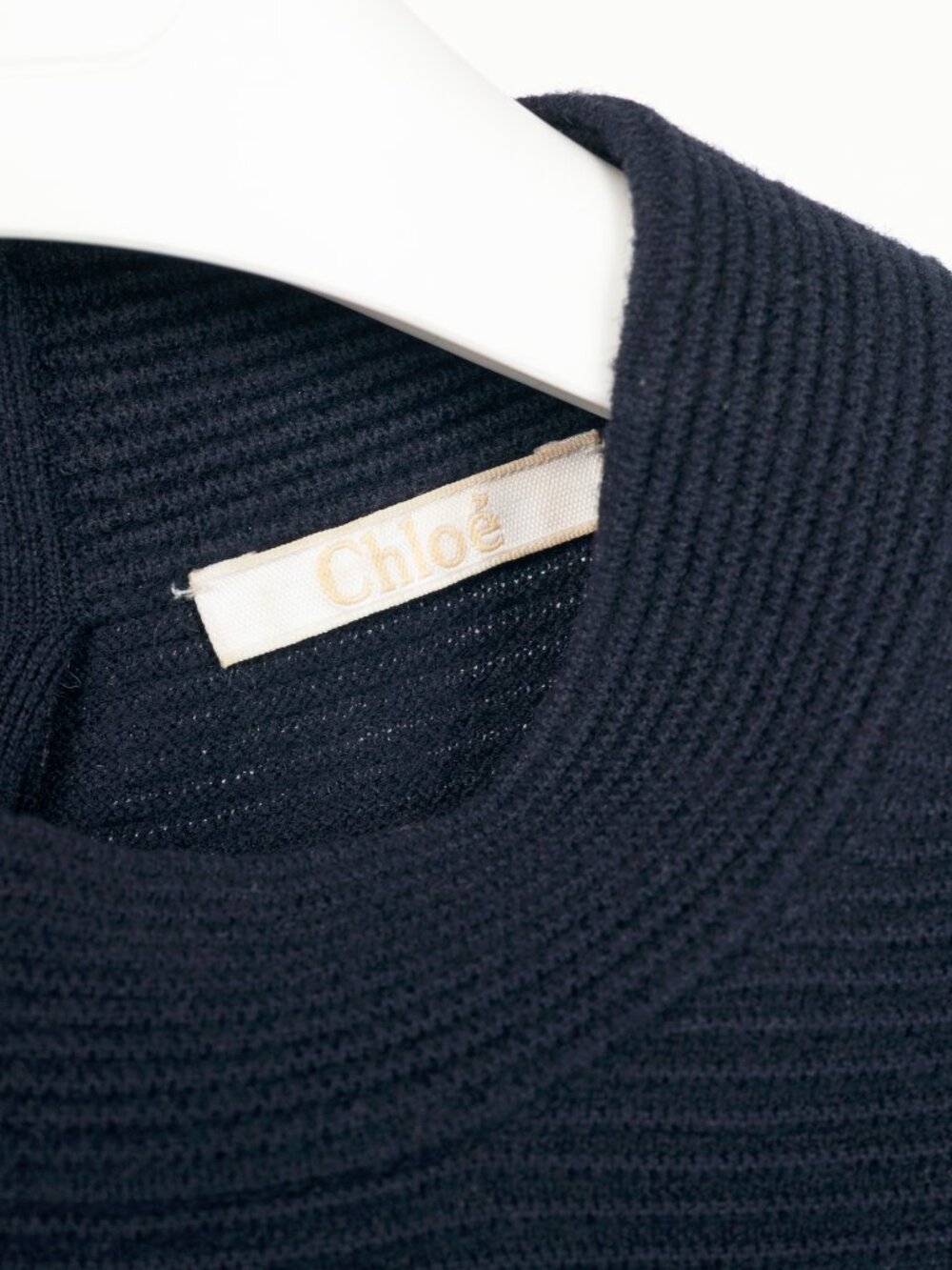 Chloe Navy Wool Ribbed-Knit Back Zip Sweater - Picture 7 of 9